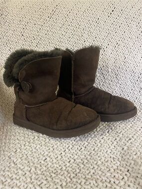 UGG Chocolate Brown Shearling Button Short Boots
